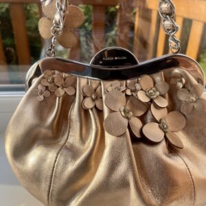 KAREN MILLEN LEATHER METALLIC FLOWER BAG