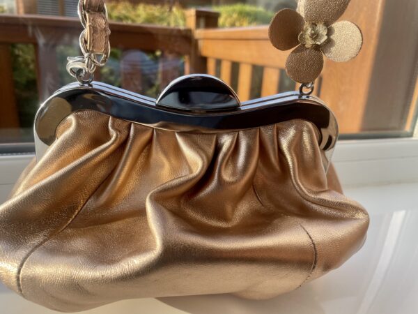 KAREN MILLEN LEATHER METALLIC FLOWER BAG - Image 4