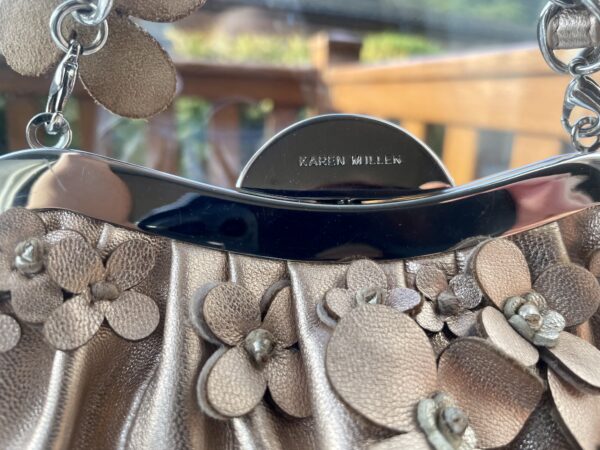 KAREN MILLEN LEATHER METALLIC FLOWER BAG - Image 2