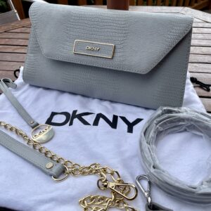 DKNY GREY CROSS BODY LEATHER BAG - STUNNING