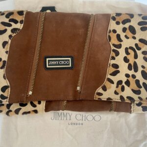 JIMMY CHOO MARTHA UNUSUAL LEOPARD PRINT SUEDE CLUTCH 🐆