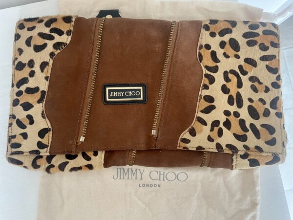 JIMMY CHOO MARTHA UNUSUAL LEOPARD PRINT SUEDE CLUTCH 🐆