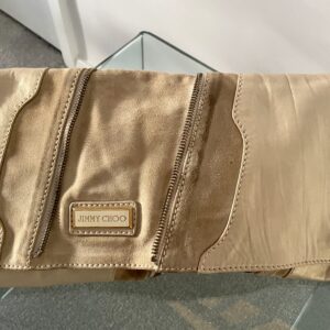 JIMMY CHOO MARTHA GOLD & SUEDE CLUTCH