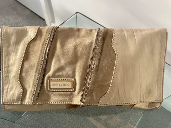 JIMMY CHOO MARTHA GOLD & SUEDE CLUTCH