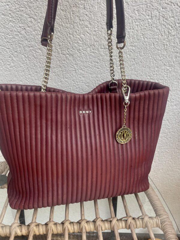 DKNY Women's Gansevoort Pinstripe Quilted Shopper Tote Bag - Plum / Burgandy